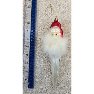 Vintage Hand Blown Glass Santa Claus Icicle Christmas Ornament Red Hat Fur Trim